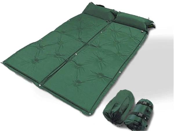 Bargene Double Self Inflating Mattress Camping Hiking Airbed Camp Mat Sleeping Pillow w/ Bag - Green