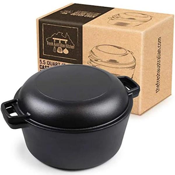 Pre-Seasoned Cast Iron Double Dutch Oven Casserole Pot