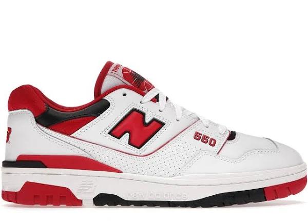 New Balance White & Red 550 Sneakers