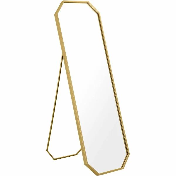 Maxkon Full Length Mirror with Stand Full Body Dressing Mirror Foldable Floor Mirror Wall Mounted Vanity Mirror Hexagonal Gold Metal Frame