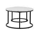 Oikiture Set of 2 Coffee Table Marble Round Nesting White & Black