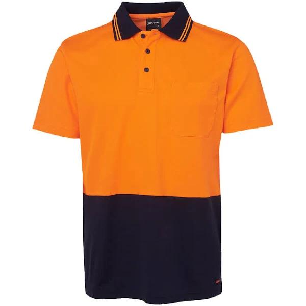 JB's Wear Men's Hi Vis Non Cuff Short Sleeve Cotton Back Polo - Orange/Navy - Size 2XS