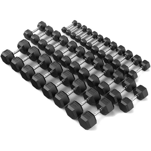 1-25KG Rubber Hex Dumbbell Set