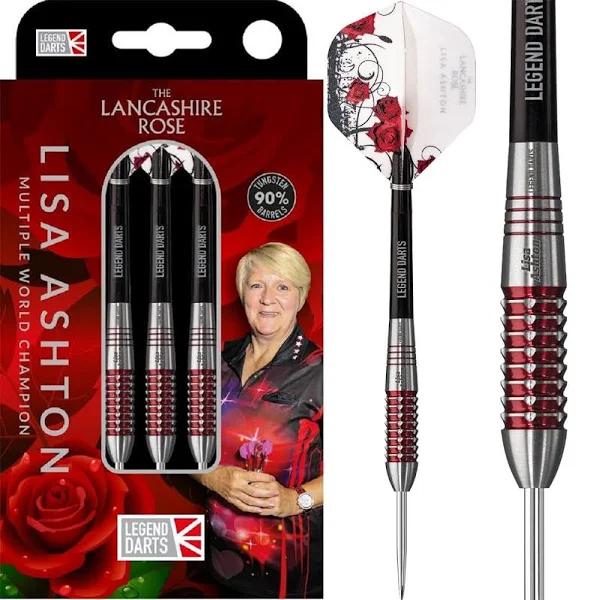 Legend Darts - Steel Tip - 90% Tungsten - The Lancashire Rose - Lisa Ashton - Electro Red - 24G | Darts Corner