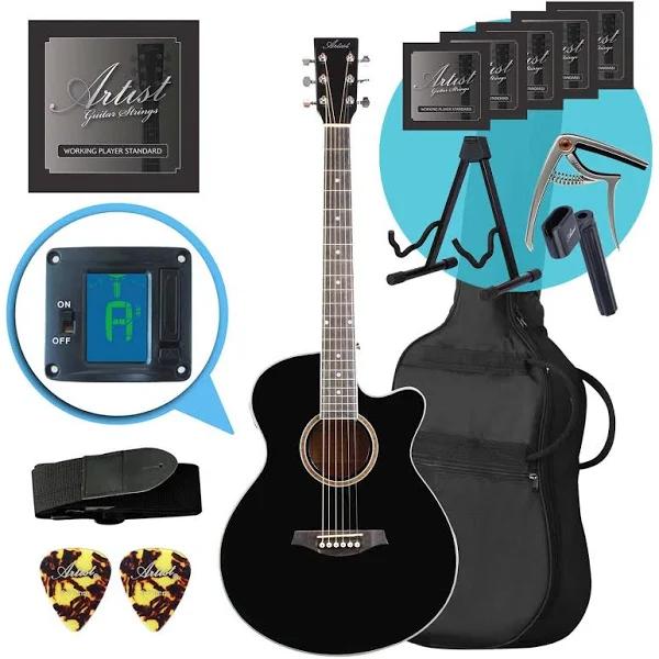 Artist LSPS Black Small Beginner Body Acoustic Guitar Ultimate Pack