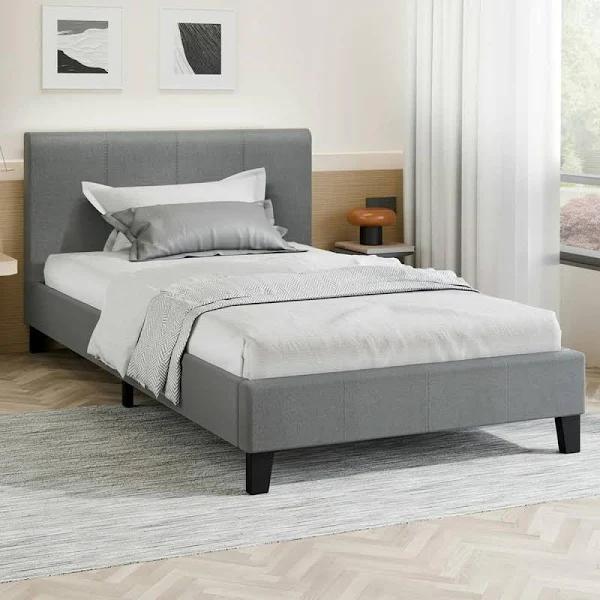 ALFORDSON Bed Frame Single Size Mattress Base Wooden Platform Fabric Grey