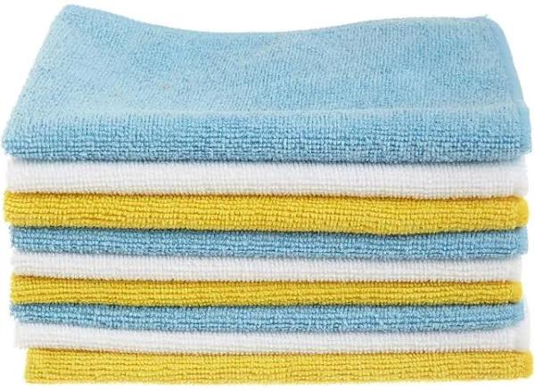 AmazonBasics Blue and Yellow Microfiber Cleaning Cloth, 24-Pack