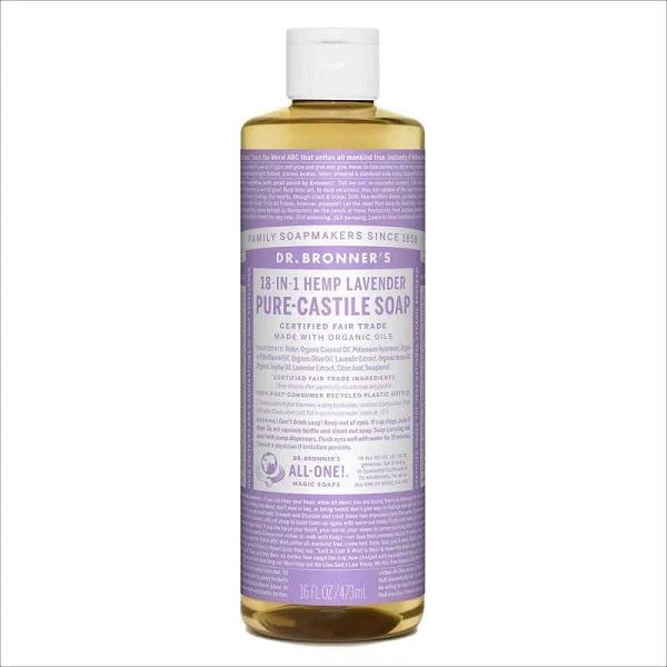 Dr. Bronner’s - Pure-Castile Liquid Soap (Lavender 16 Ounce) - Made with Organic Oils 18-in-1 Uses: Face Body Hair Laundry Pets & Dishes