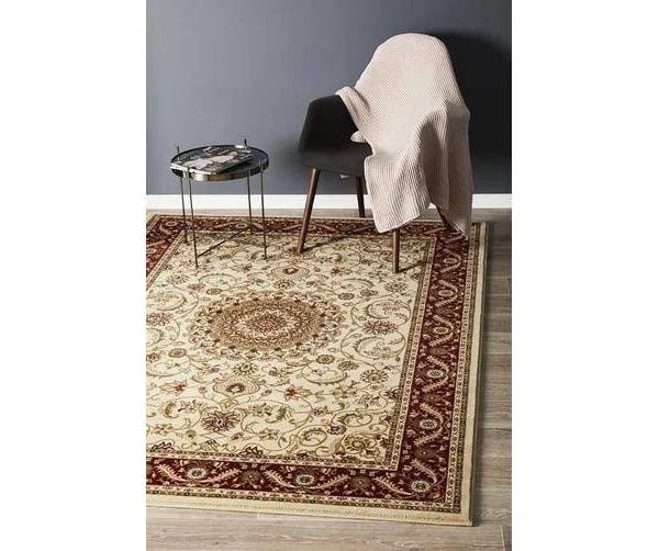 Medallion Ivory With Red Border Rug 330X240CM