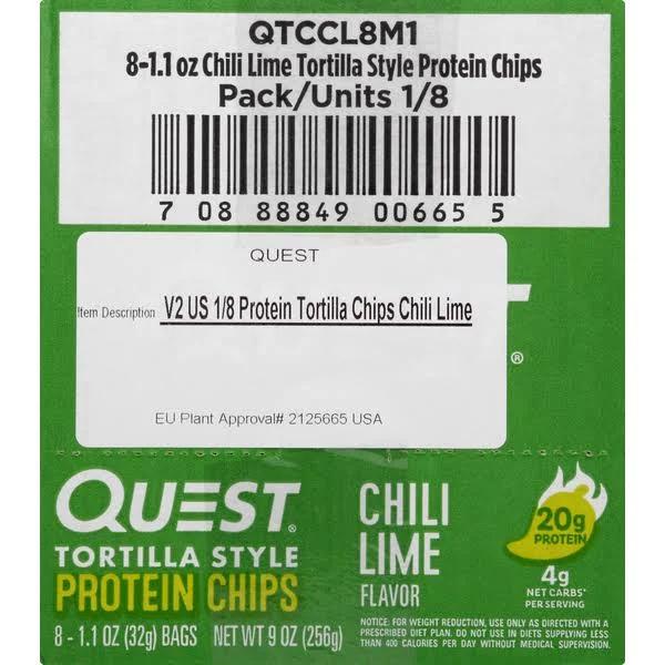 Quest Nutrition Tortilla Style Protein Chips Box Chili Lime 8 Bags