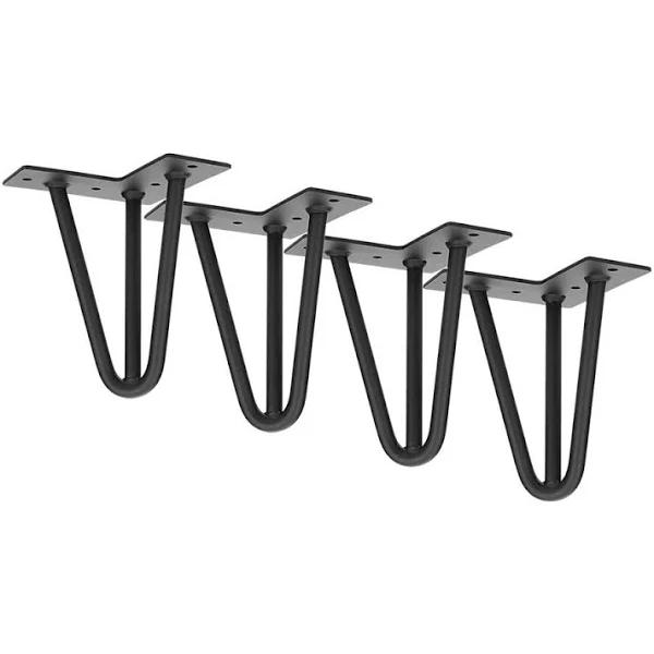 Set of 4 Industrial 3 Rod Retro Hairpin Table Legs 12mm Steel Bench Desk 11cm Black