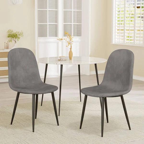 Advwin Velvet Dining Chairs Set of 2 Kitchen Chair With Metal Legs Grey