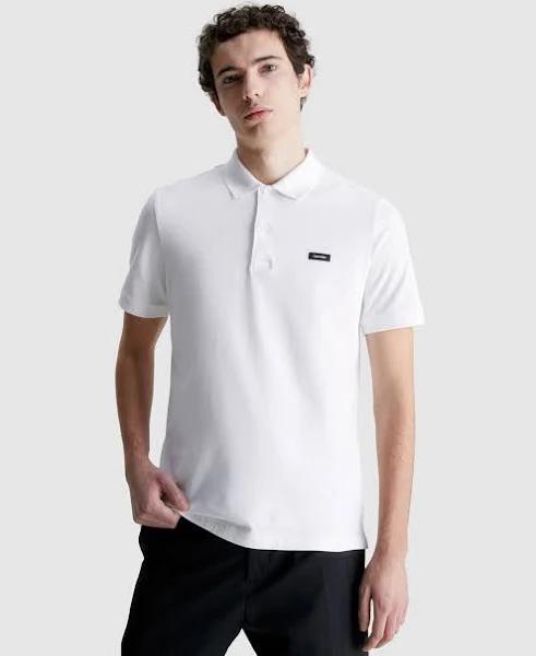 Mens Calvin Klein Slim Stretch Pique White Polo Shirt - White