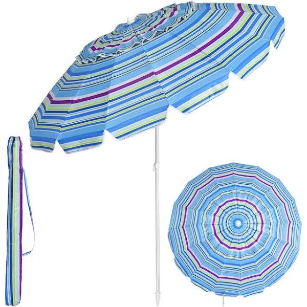 Costway 2.45m Outdoor Beach Umbrella Potable Tilting Sun Shade Parasol Shelter Canopy Oxford Fabric Garden Patio