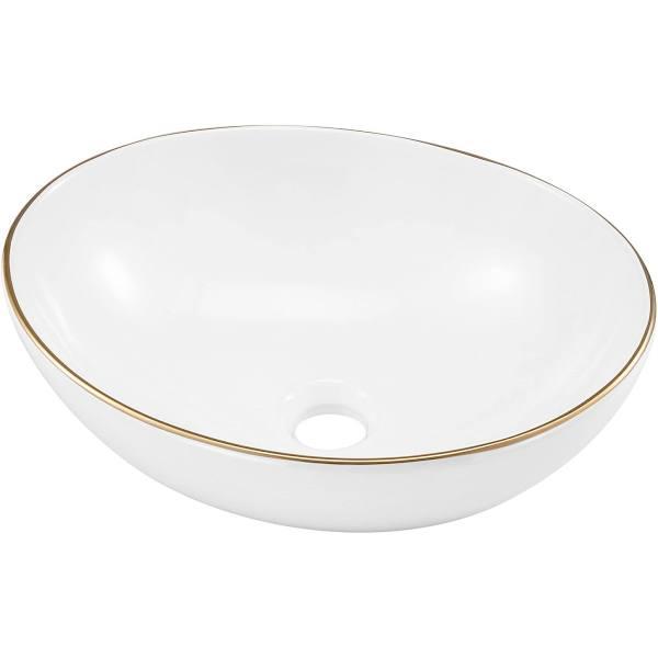 Luxsuite White Bathroom Sink Vessel Wash Basin Washing Vanity Bowl Above Counter Hand Toilet Bath Countertop Modern Oval Ceramic