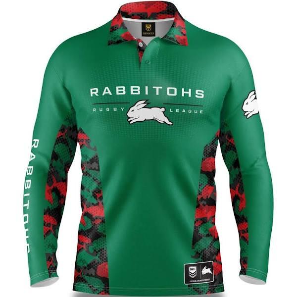 NRL Long Sleeve Reef Runner Fishing Polo Shirt - South Sydney Rabbitohs - Youth