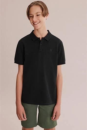 Country Road Teen Recycled Polo Shirt Black in Size 14 | 100% Cotton