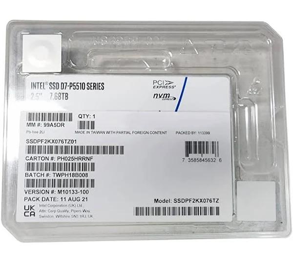 Intel D7 P5510 Series 7.68TB U.2 NVMe 2.5" Internal Solid State Drive SSDPF2KX076TZ01