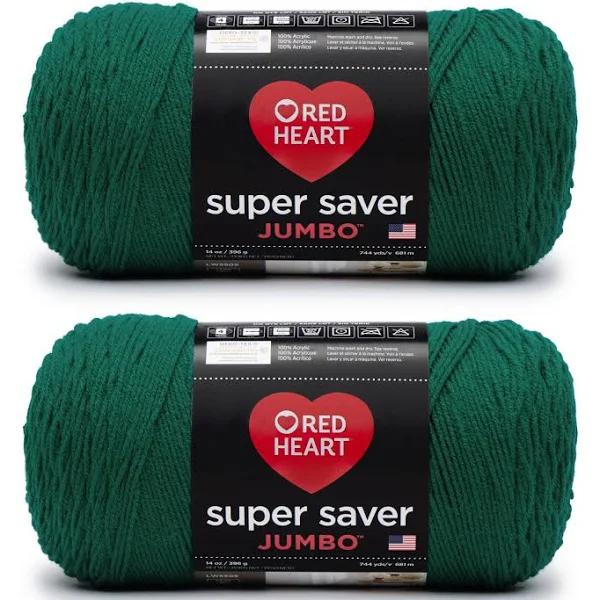 Red Heart Super Saver Jumbo Paddy Green Yarn - 2 Pack of 396g/14oz - Acrylic - 4 Medium (Worsted) - 744 Yards - Knitting/Crochet