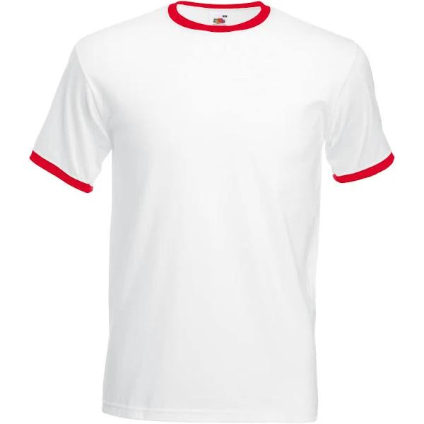 Fruit of The Loom Mens Ringer Short Sleeve T-Shirt White/Red S