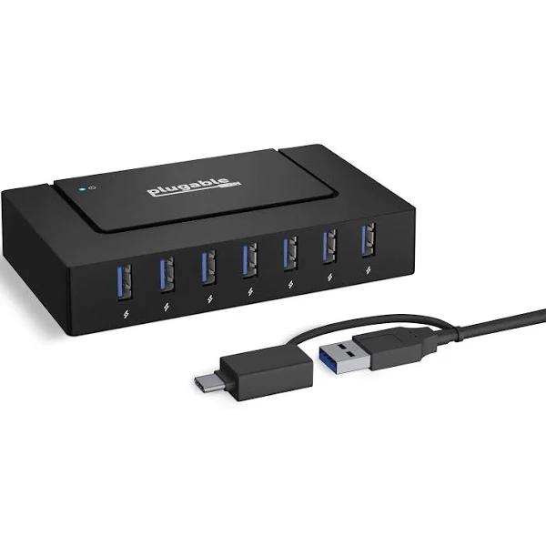 Plugable 7-in-1 USB Charging Hub For Laptops with USB-C or USB 3.0 - USB Charging Station For Multiple Devices and USB Data Transfer with A 60W