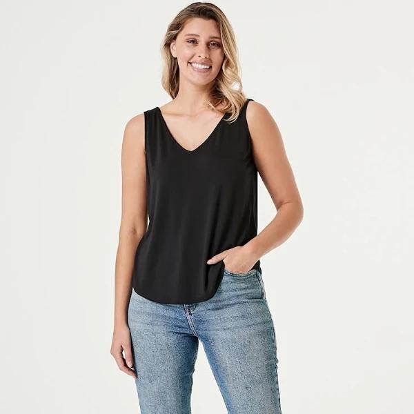 Kmart Sleeveless Double V-Neck Drape Tank Top-Black Size: 16