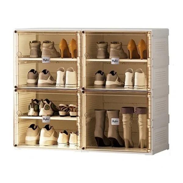 Kylin Cubes Storage Folding Shoe Cabinet With 2 Column & 7 Grids & 4 Brown Door