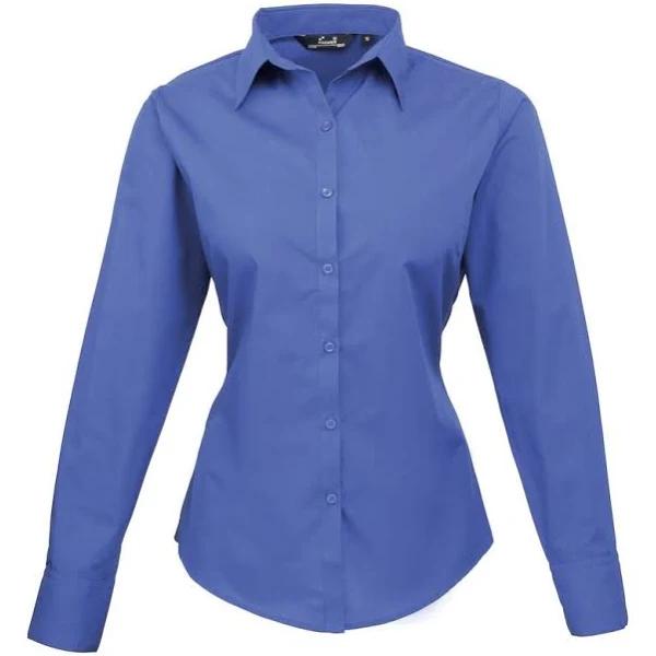 Premier Womens/Ladies Poplin Long Sleeve Blouse / Plain Work Shirt - Size 20