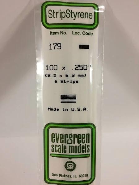 Evergreen 179 White Styrene Strip .100 x .250 (6)