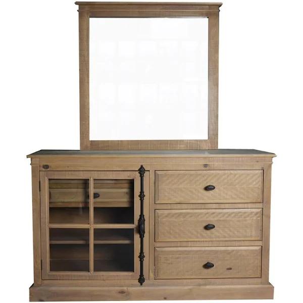 Divano Jade Dresser Mirror 5 Chest of Drawers 1 Door Bed Storage Cabinet - Natural