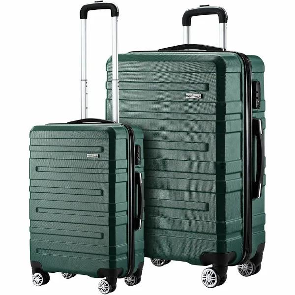 Buon Viaggio 2 Piece Suitcases Luggage Set Carry On Travel Case Cabin Hard Shell Travelling Baggage Expandable Lightweight Rolling TSA Lock Green