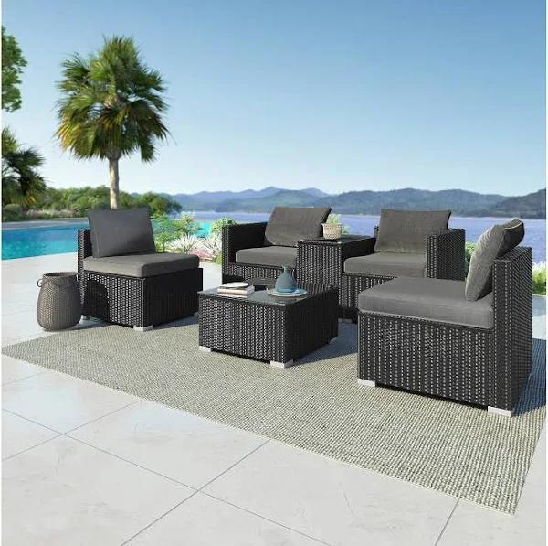 4 Seater Outdoor Sofa Set Wicker Couch With Coffee Table and Side Table Black