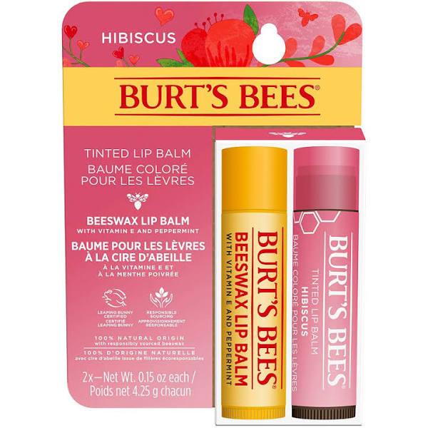 Burt's Bees 100% Natural Origin Moisturising Lip Balm Duo, Beeswax & Hibiscus, 2 Tubes