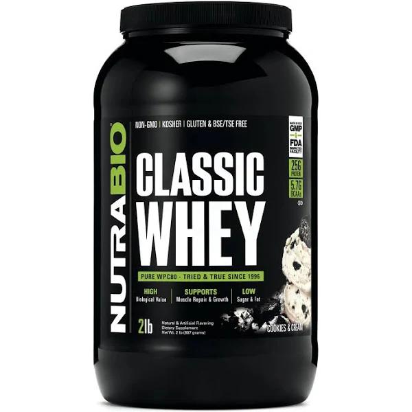 NutraBio - Classic Whey Protein Powder Cookies & Cream - 2 lbs.