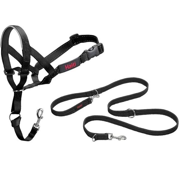 Halti Headcollar and Training Lead Combination Pack, Stop Dog Pulling On Walks with Halti, Includes Size 5 Head Collar and Double Ended Lead,Black