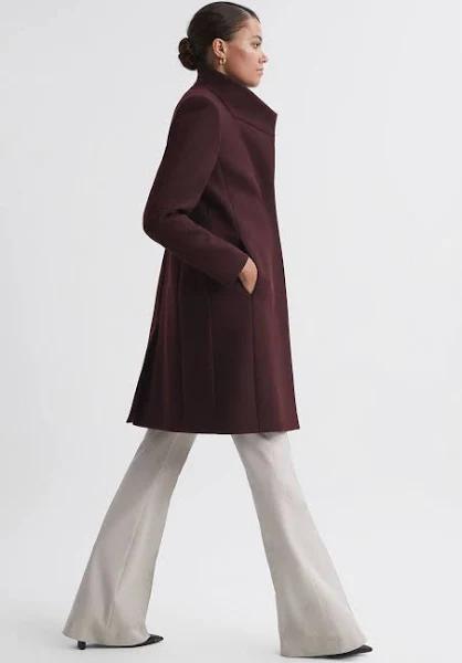 Reiss Mia - Berry Wool Blend Mid-length Coat, 4