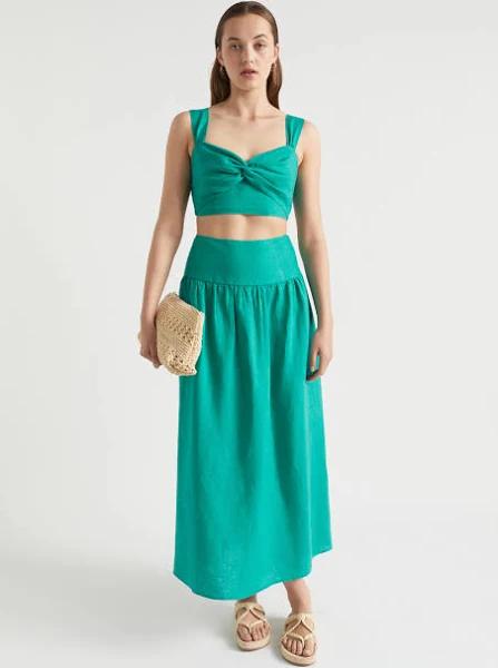 Seed Heritage Core Linen Gathered Maxi Skirt Green 16