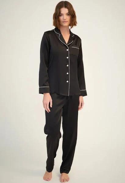 Ginia Silk PJ With Contrast Piping - Womens, Black 8 AU