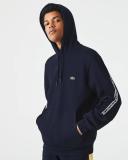 Lacoste Men's Classic Fit Printed Bands Hooded Sweatshirt Blue Size M