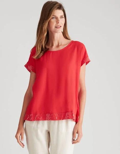 W Lane - Womens Tops - Linen Sequin Trim Top - 8