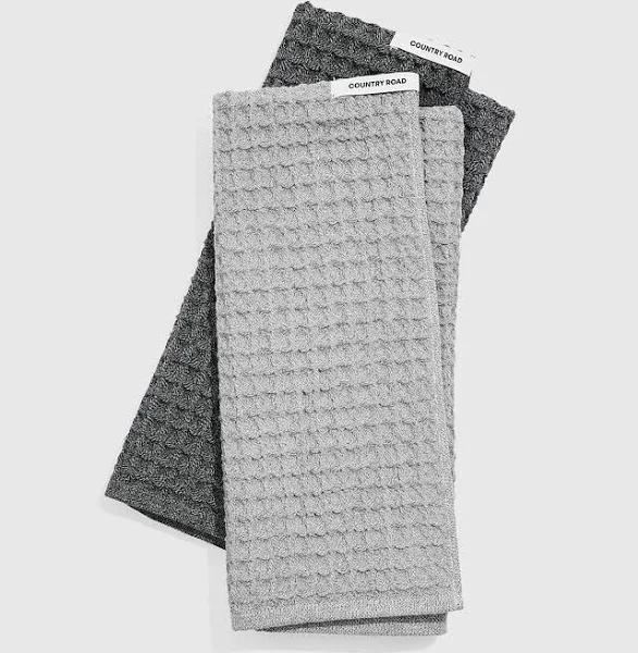 Country Road Meeka Australian Tea Towel Pack of 2 Grey Marle | 100% Cotton