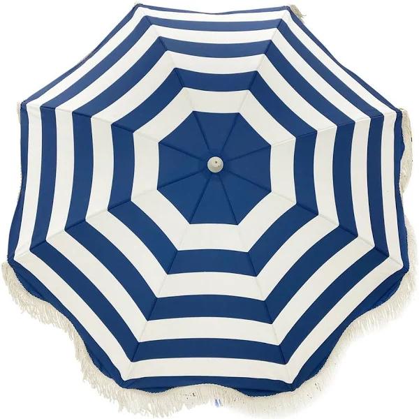 Good Vibes Hamptons Premium 200cm Canvas Beach Umbrella Sunshade Navy Stripes - AfterPay & zipPay Available