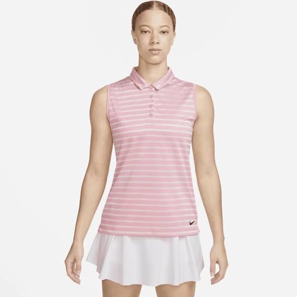 Nike Womens Dri-FIT Victory Sleeveless Striped Polo Pink S @ Rebel Active