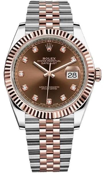 Rolex Men's Datejust Watch - 126331-CHODJ - 41mm - Chocolate Diamond Dial - Everose Rolesor Case - Fluted Bezel - Everose Rolesor Jubilee Bracelet