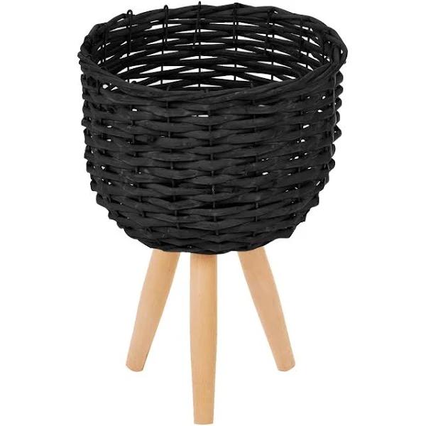 Cooper & Co. Small Natural Wicker Flower Basket Pot Planter Stand Black