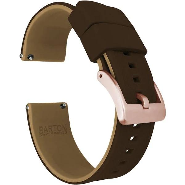 Elite Silicone Watch Band / Strap in Khaki/Brown w/ Rose Gold Buckle, Width 20mm | Barton