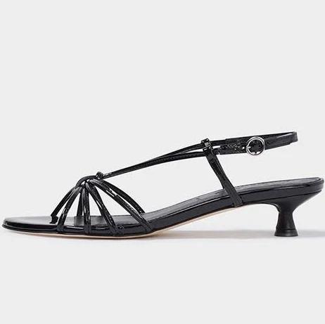 Aeyde Rhonda Patent Calf Leather Sandal in Black, Size 36 EU