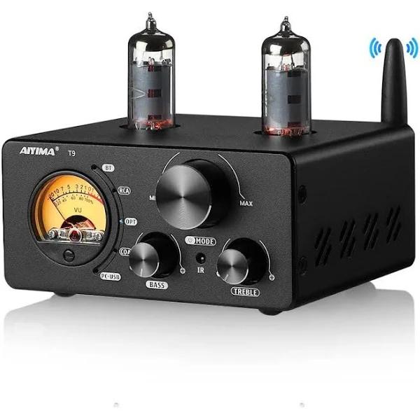 AIYIMA T9 Bluetooth 5.0 Vacuum Tpa3221 Tube Amplifier USB DAC Stereo Receiver PC-USB/Coax/Opt Input 100W Hifi Amp With Power Adater