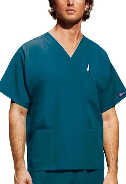 Cherokee Workwear 4876 Scrubs Top Unisex V-Neck Caribbean Blue