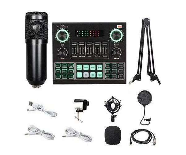 English Sound Card Set V9 Sound Card BM800 Condenser Microphone Live Recording K Song performance-black Head